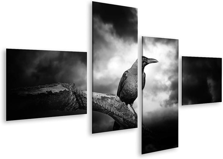 islandburner Bild auf Leinwand Rabe Kahler Zweig Mond Wolken Bilder Wandbilder Poster Leinwand 150x8