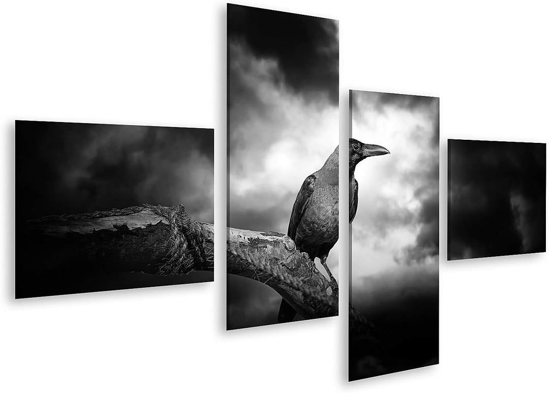 islandburner Bild auf Leinwand Rabe Kahler Zweig Mond Wolken Bilder Wandbilder Poster Leinwand 150x8