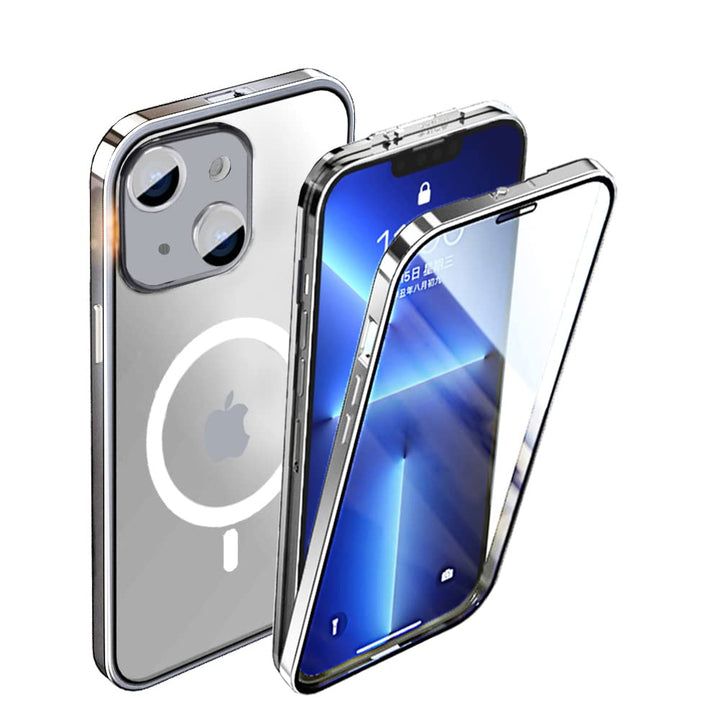 iPhone 14 Schutzhülle Transparent Gehärtetes Glas Case Original Metall Stossfänger 360 Grad Schutz C