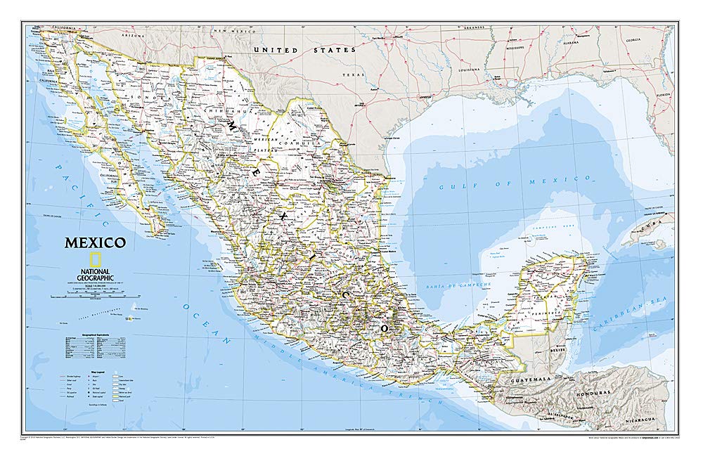 Mexico: 1:4358000: Mehrfarbendruck (National Geographic Reference Map), Karte