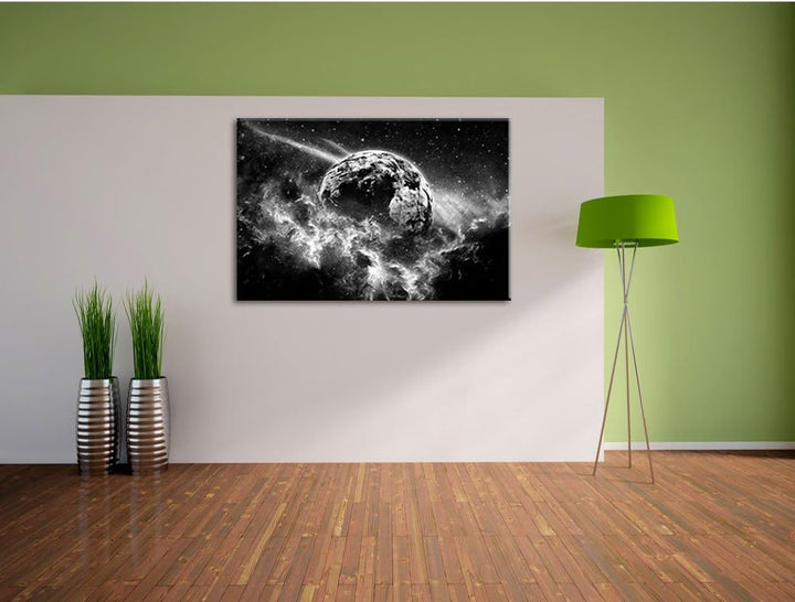 Monocrome, Planet Erde, Format: 100x70 auf Leinwand, XXL riesige Bilder fertig gerahmt mit Keilrahme
