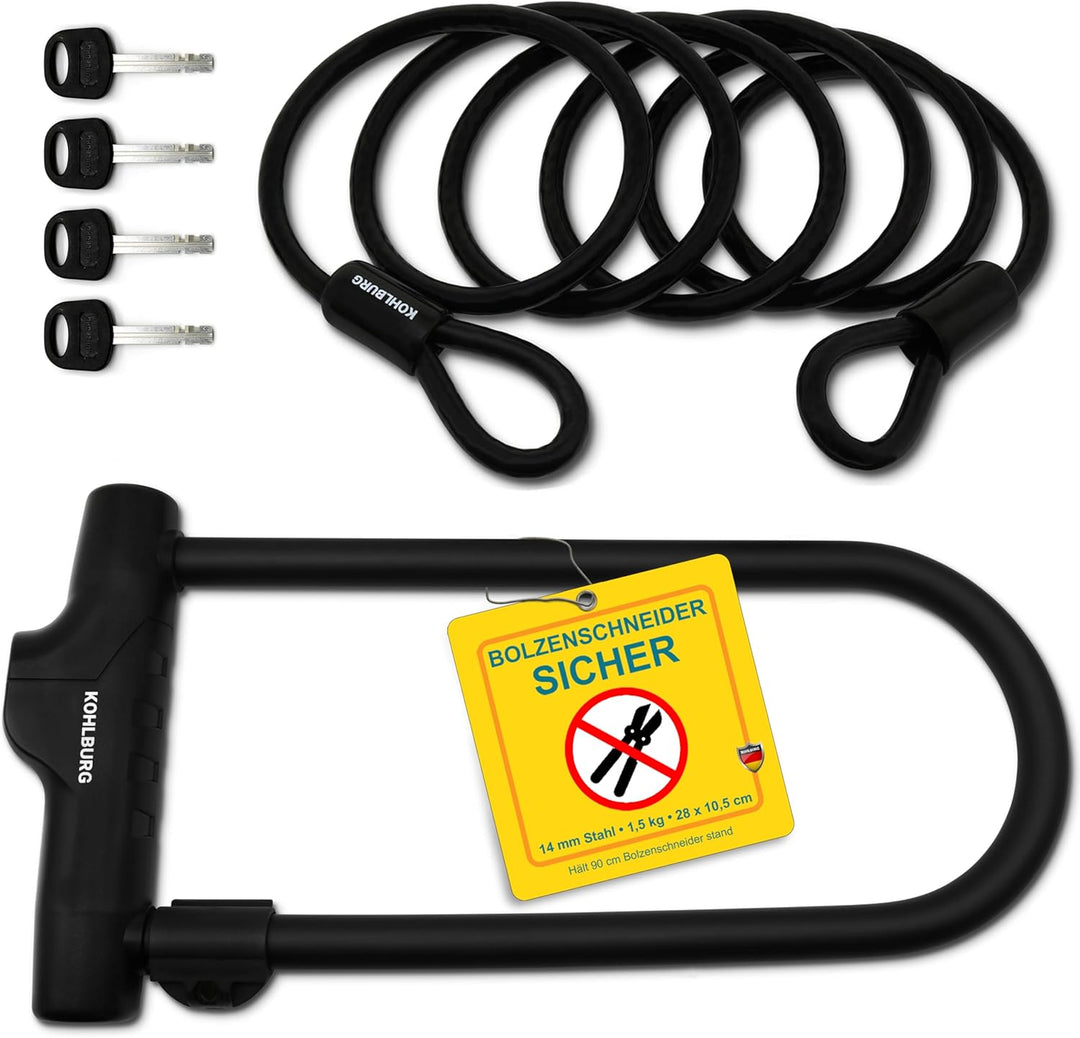 KOHLBURG Sicherheits- Bügelschloss mit höchster Sicherheitsstufe 10/10 - sicheres Fahrradschloss mit