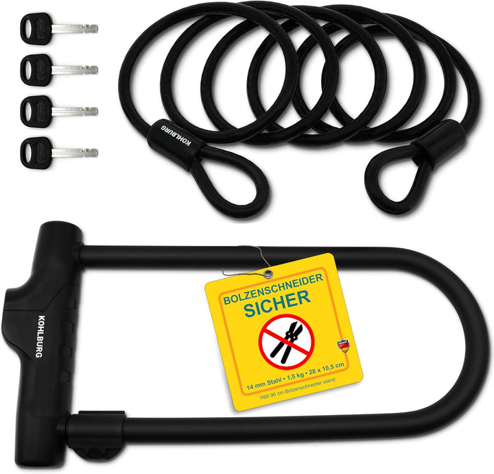 KOHLBURG Sicherheits- Bügelschloss mit höchster Sicherheitsstufe 10/10 - sicheres Fahrradschloss mit