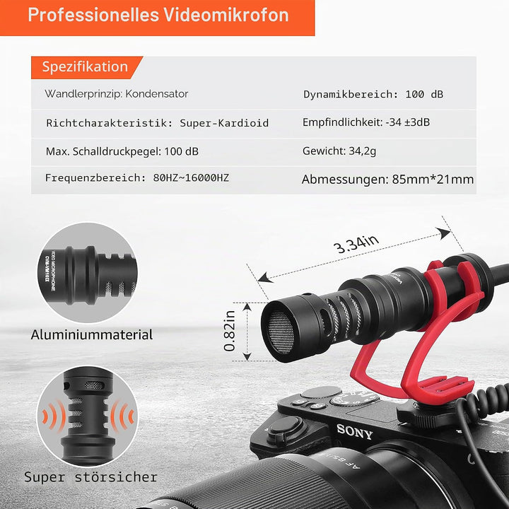 comica Kompaktes Kamera-Mikrofon CVM-VM10II Richtmikrofon mit Kondensator mit Wind Muff Mikrofon Car