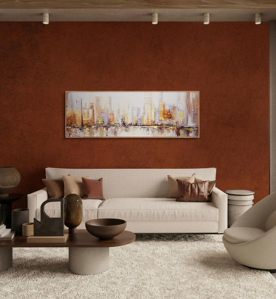 YS-Art Abstrakt Stil Acryl Gemälde auf Leinwand Megapolis Grossstadt handgemalt Wandbilder Wohnzimme