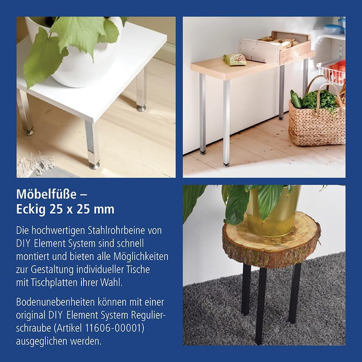 DIY Element System Möbelfuss eckig – Vierkant-Metallfuss, ideal als Tischbein für die Gestaltung ind