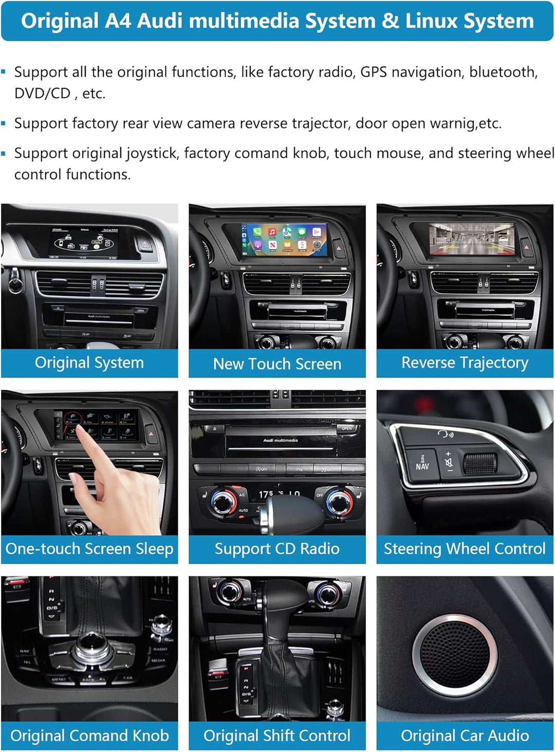 Ninetom Autoradio 8,9 Zoll Touchscreen mit kabellosem Carplay und Android Auto für 2009–2016 Audi A4