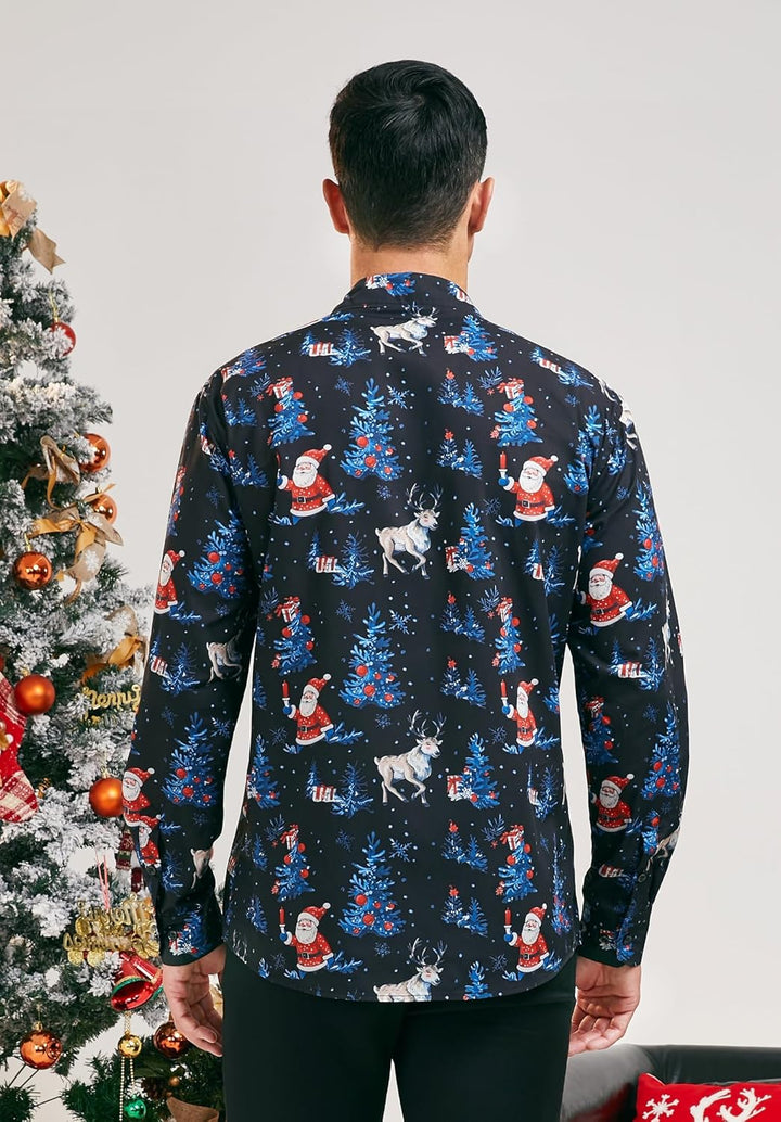 HISDERN Weihnachtshemden für Herren, langärmelig, Button-Down-Shirt, Urlaub, lustige Weihnachts-Shir
