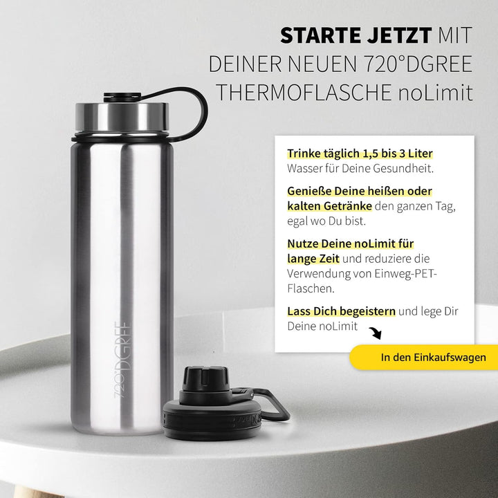 720°DGREE Edelstahl Trinkflasche “noLimit” - Auslaufsicher, Kohlensäure geeignet, BPA-Frei - Thermos