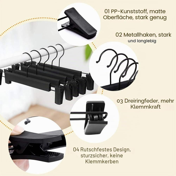 20 Stück Kleiderbügel mit starken Antirutsch verstellbaren Clips Haken, Platzsparende Hosenbügel für