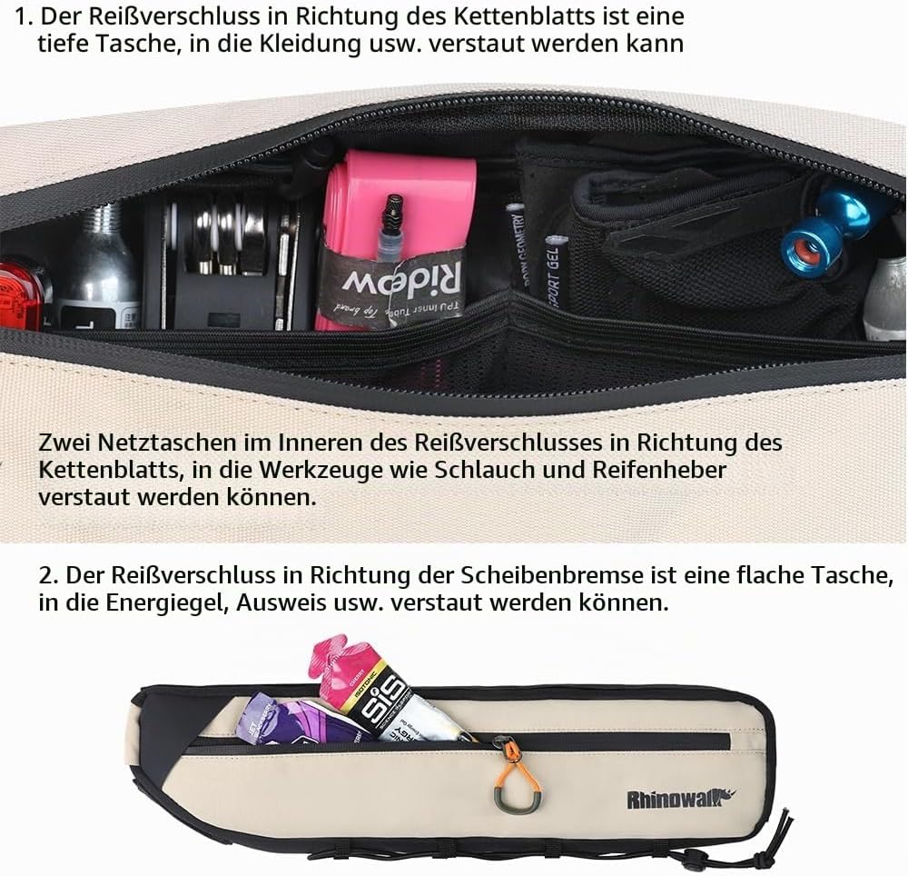 Rhinowalk Fahrrad Rahmentasche wasserdicht Oberrohr Tasche mit Seitenfächern Pumpenhalter Kabelführu