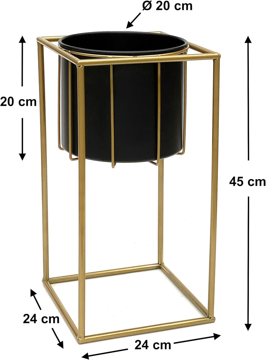 DanDiBo Blumenhocker mit Topf Metall Gold Schwarz Eckig S 45 cm Blumenständer 96035 Blumensäule Mode