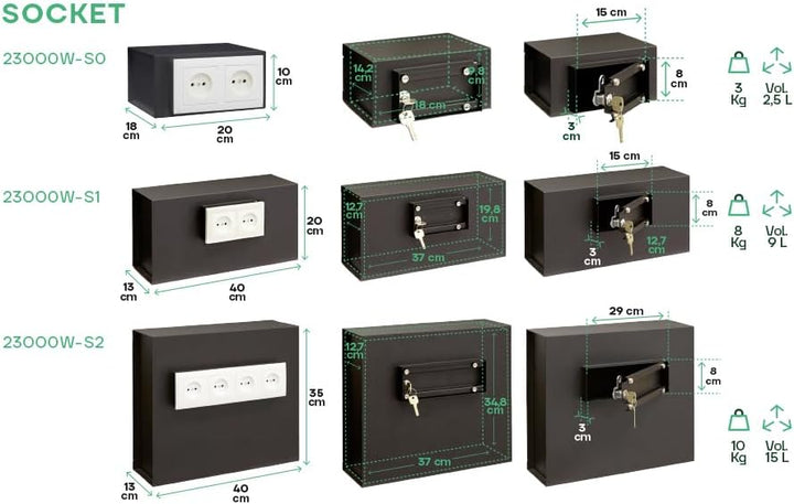 ARREGUI Socket 23000W-S1 Steckdosentresor | Getarnter Safe | Versteckter Tresor | Wandtresor | Einge