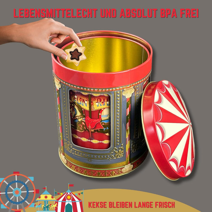 MediMuc Funfair Spieluhrdose - Dose, Gebäckdose, Aufbewahrungsdose, Keksdose, Blechdose - lebensmitt