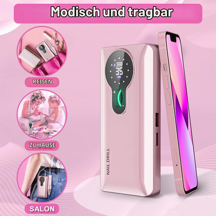 ENGERWALL Wiederaufladbarer Elektrische Nagelfräser 35000 U/min, Erstaunliche 15-Stunden-Akkulaufzei