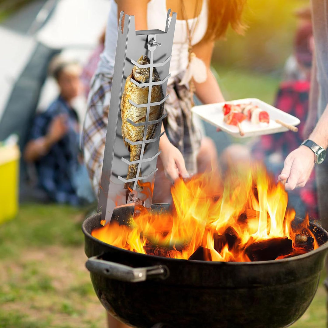 Flammlachsbrett aus Edelstahl – Verstellbare Halterung 59×16 cm für Flammlachs, Fisch & Fleisch – Ro