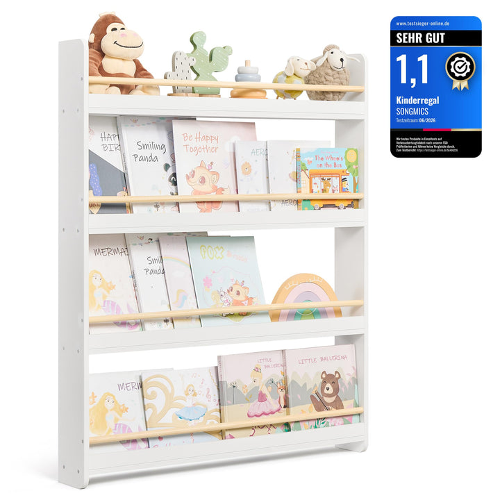 SONGMICS Bücherregal Kinder, Kinderregal mit 4 Ebenen, Spielzeugregal, Wandregal, für Kinderzimmer,