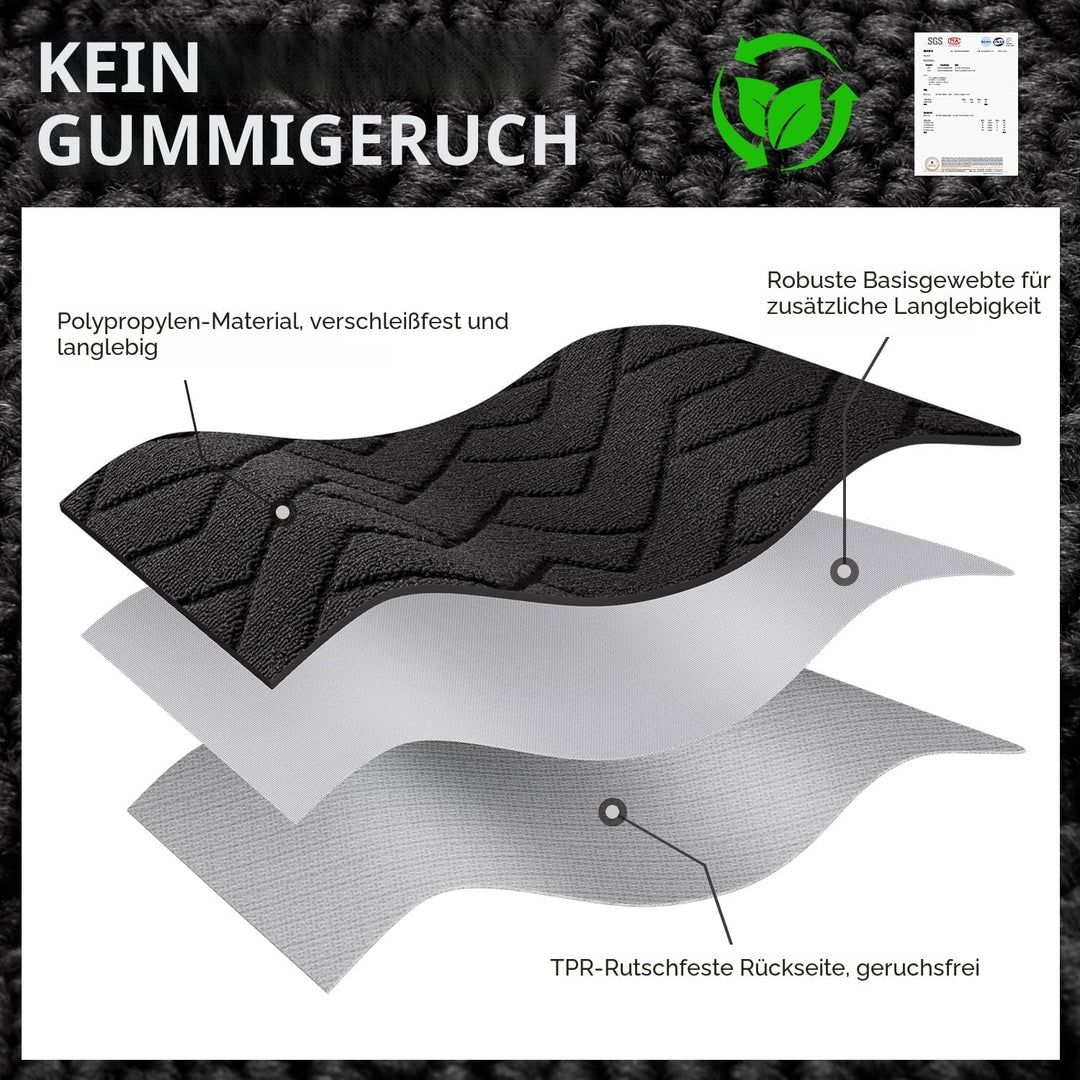 Fussmatte Dunkelgrau 50x80cm Innen und Aussen, Waschbar Fussmatt, Wasserdicht Türmatte, Rutschfester