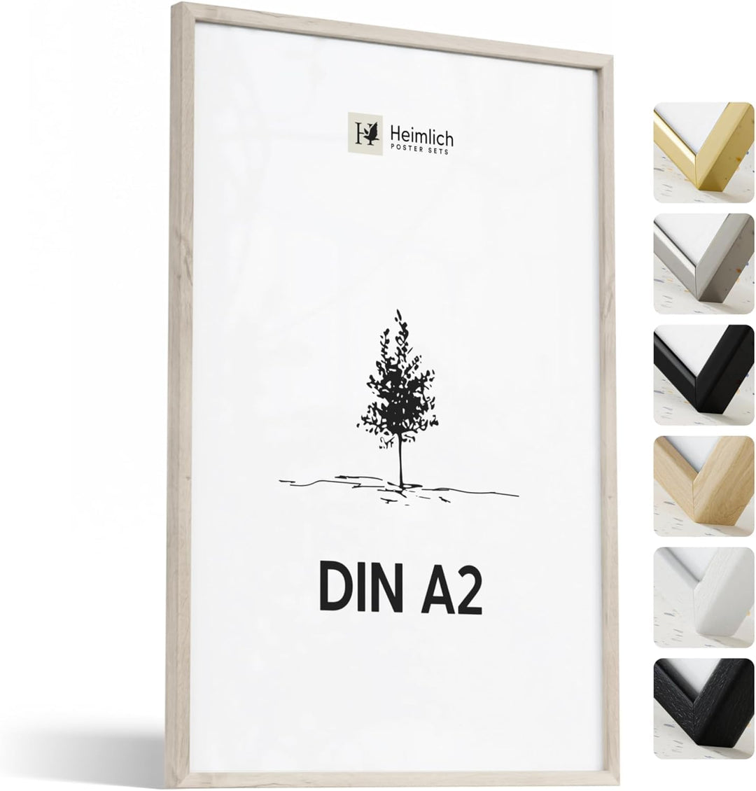 Heimlich® 1x Bilderrahmen DIN A2 42x59,4 cm Eiche Rahmen 1-Pack | Dokumentenrahmen 42x59,4 cm Gross