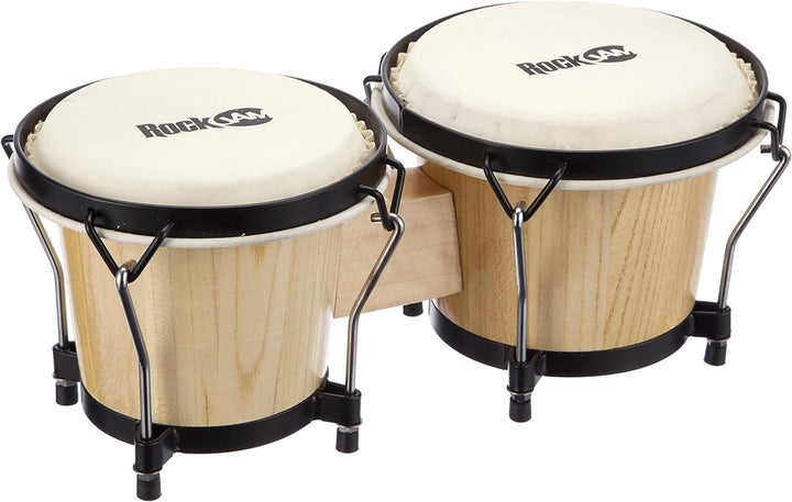 RockJam RJ-100300 7" and 8" Bongo Set with Padded Bag and Tuning Wrench Natural Natural Single, Natu