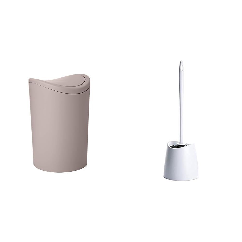 TATAY Badezimmer Mülleimer und Toilettenbürste | Taupe Badezimmer Mülleimer mit Schwingdeckel | 6L K
