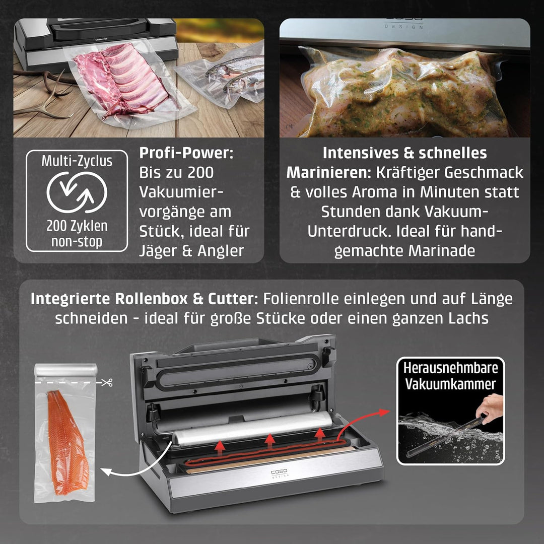 CASO VRH 800 Advanced Pro Vakuumierer – Flüssigkeiten vakuumieren, 20 l/min Doppelkolbenpumpe, -0,9