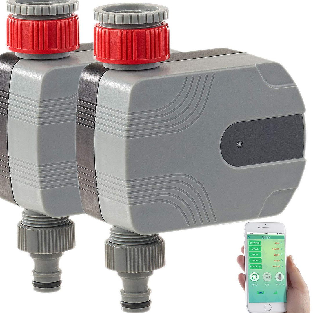 Royal Gardineer Wasserhahn, Bluetooth: 2er-Set Bewässerungscomputer mit Bluetooth und App-Steuerung