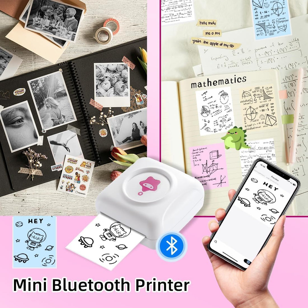 vretti Mini Drucker TP2-Y Thermodrucker, Aufkleberdrucker kompatibel mit Android & iOS, Mini Fotodru