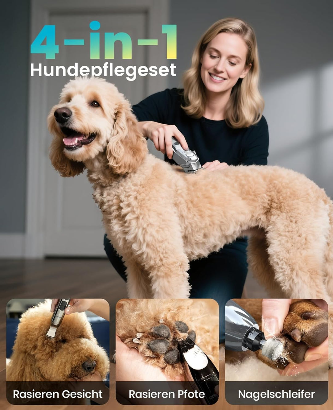 oneisall 4 in 1 Hundeschermaschine dickes/dichtes Fell, Leise Profi Schermaschine/Pfotentrimmer/Nage