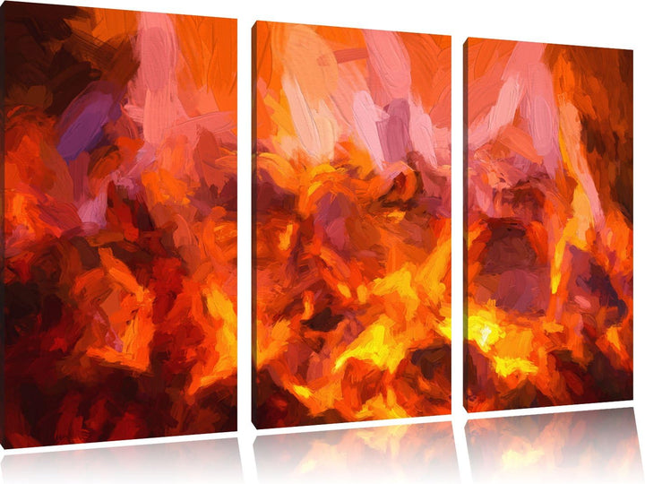 Pixxprint Kaminfeuer Pinsel Effekt 3-Teiler Leinwandbild 120x80 Bild auf Leinwand