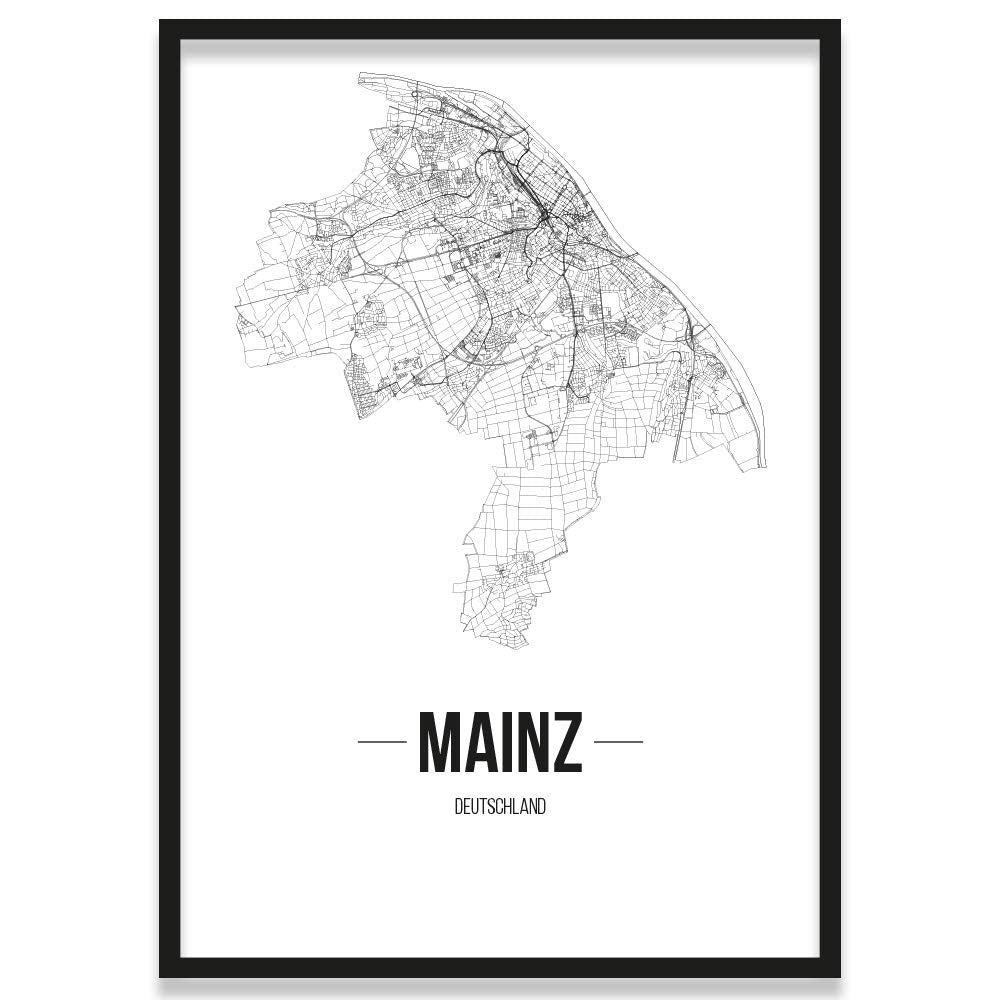 JUNIWORDS Stadtposter, Mainz, Wähle eine Grösse, 30 x 40 cm, Poster mit Rahmen, Schrift B, Weiss 30