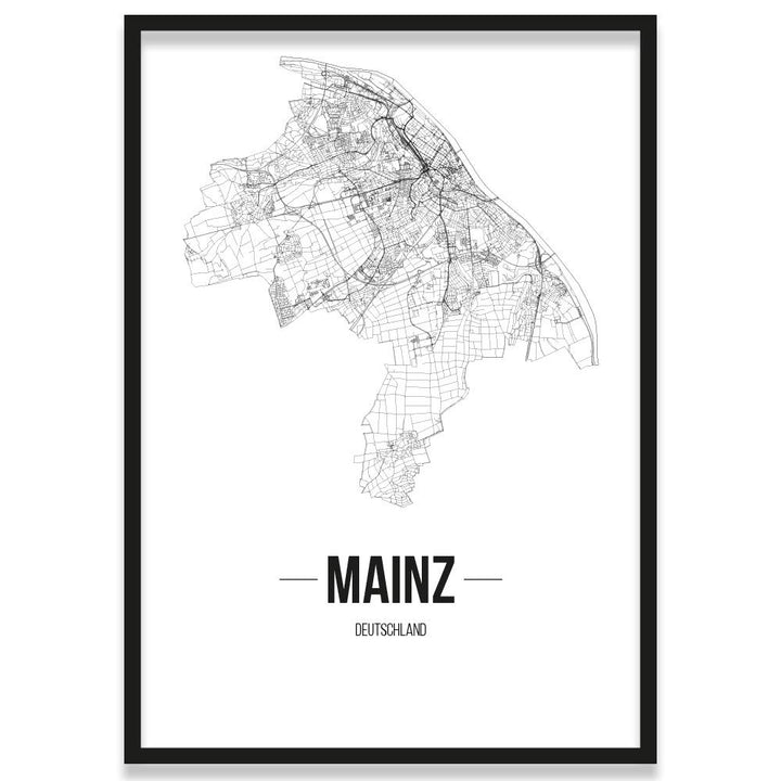 JUNIWORDS Stadtposter, Mainz, Wähle eine Grösse, 30 x 40 cm, Poster mit Rahmen, Schrift B, Weiss 30