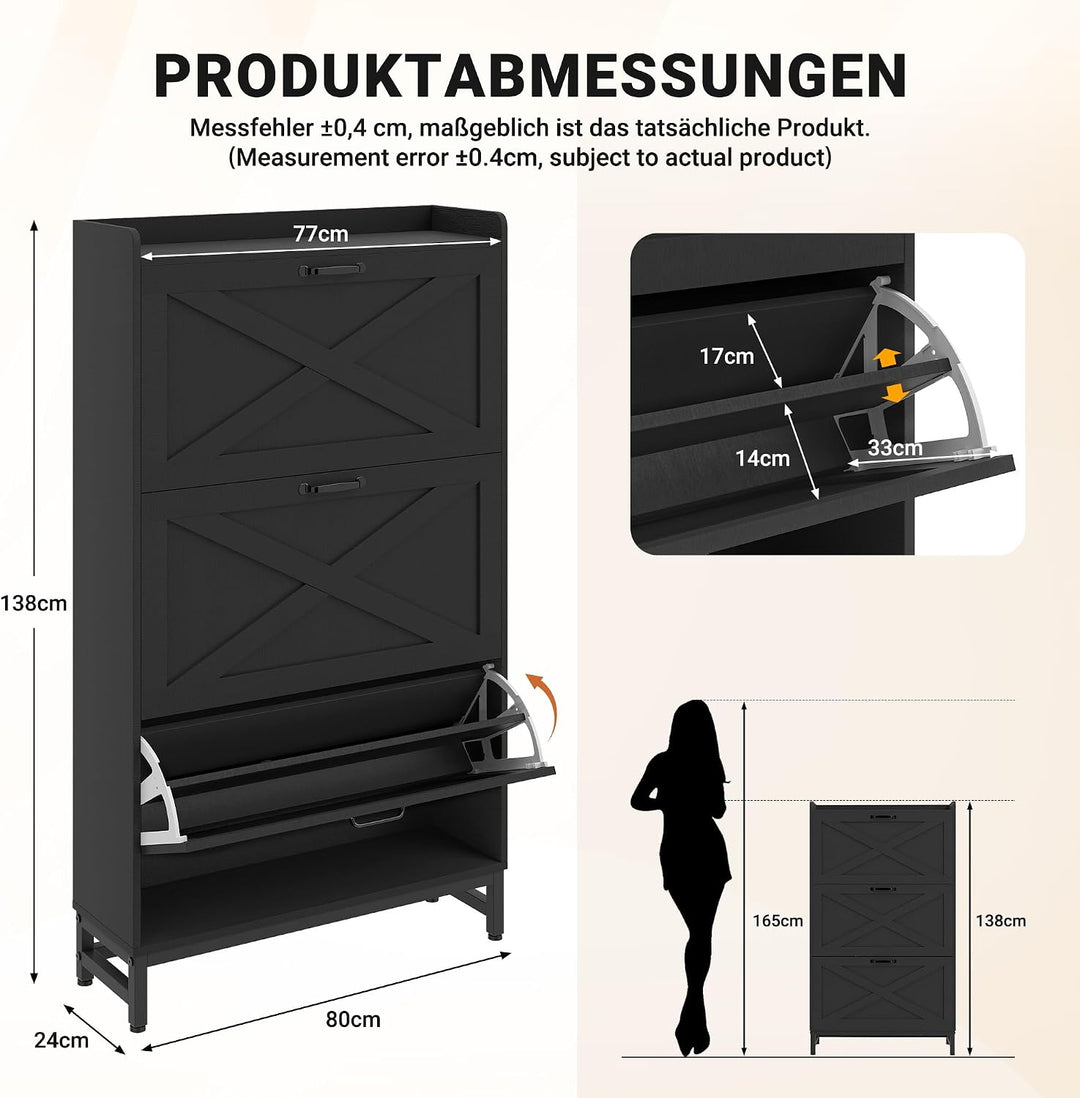 Hawthyhome Schuhkipper schmal mit 3 Klappen, höher Schuhschrank für 18-24 Paar Schuhe, Schmaler Schu