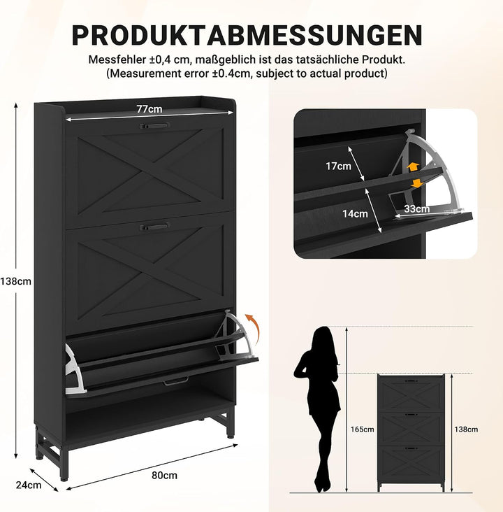 Hawthyhome Schuhkipper schmal mit 3 Klappen, höher Schuhschrank für 18-24 Paar Schuhe, Schmaler Schu