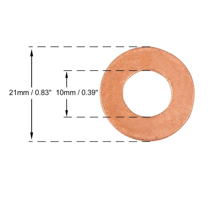 X AUTOHAUX 20stk. Kupfer Unterlegscheibe Flachdichtring für Auto 10 x 21 x 1,5 mm