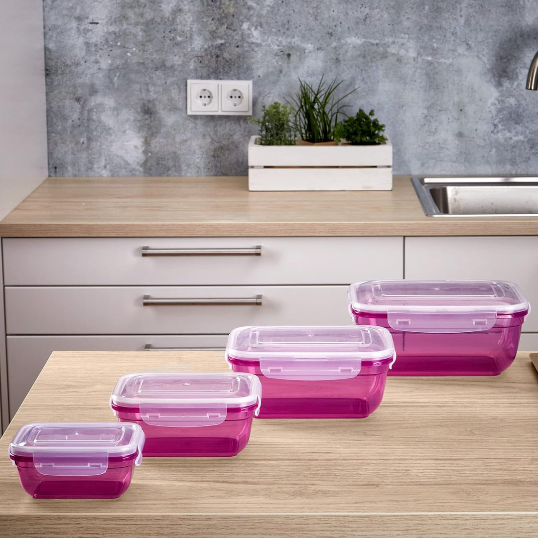 Grizzly 4er Set Frischhaltedosen (0,4L, 0,8L, 1,4L, 2,3L), rechteckig, Kunststoff, 100% luft-/wasser