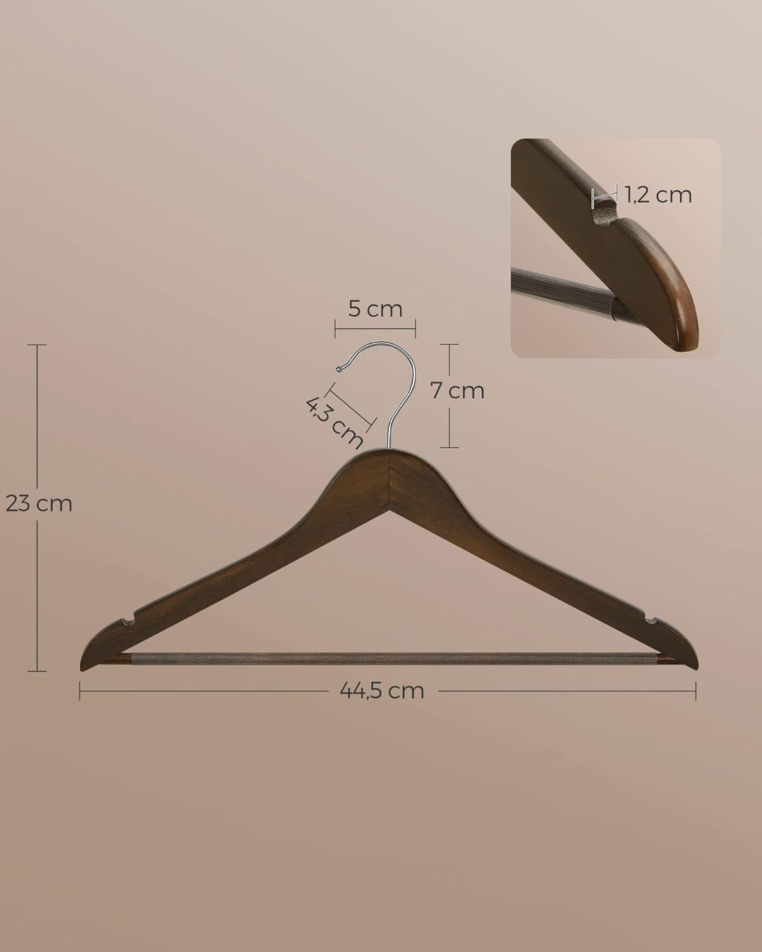 SONGMICS Kleiderbügel Holz, 10er Set, Bügel aus Massivholz, Einkerbungen im Schulterbereich, Rutschf