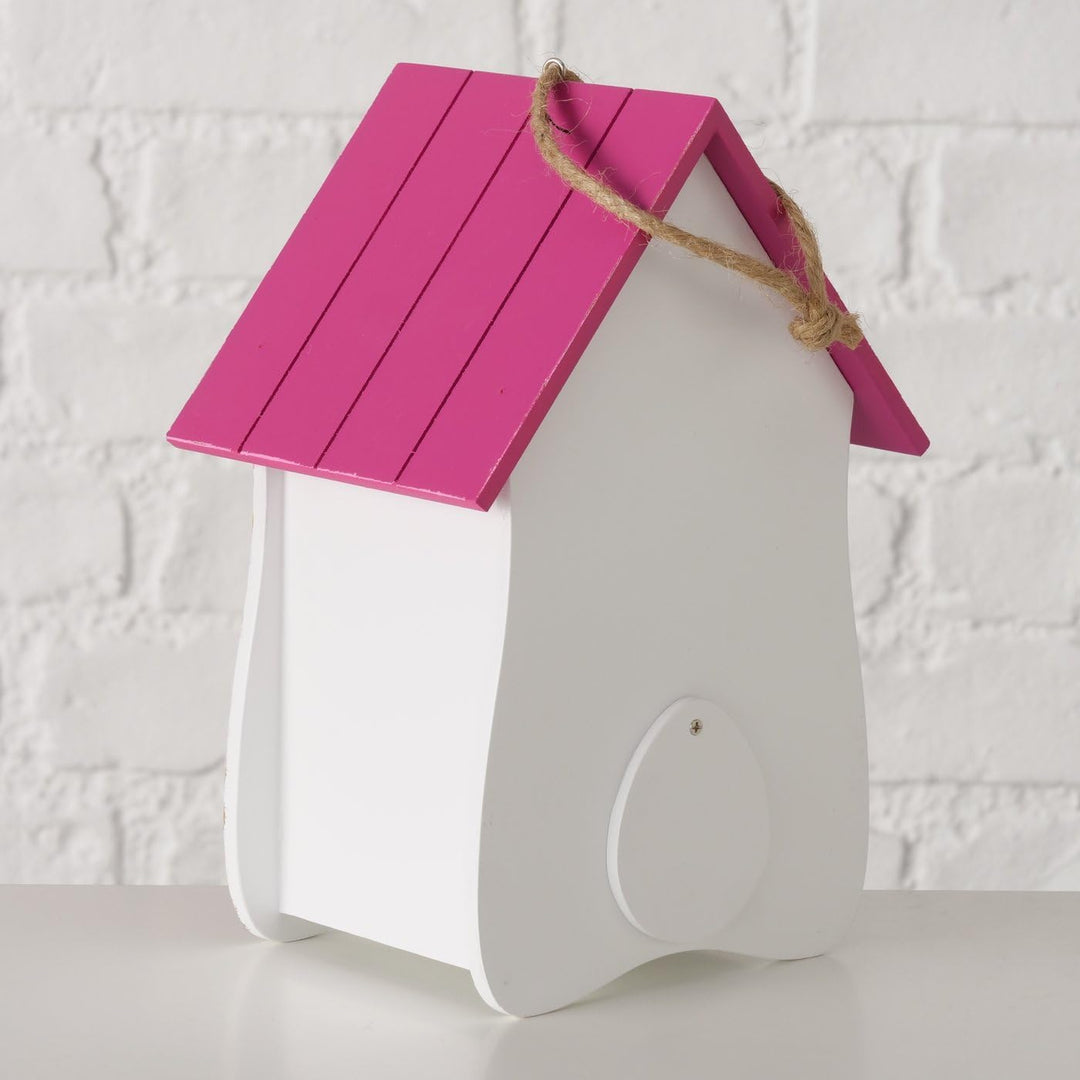 Vogelhaus Anouk aus Holz, Pink und Lila, Florales Design, zum Aufhängen, 15 x 12 x 22 cm, FSC 100%