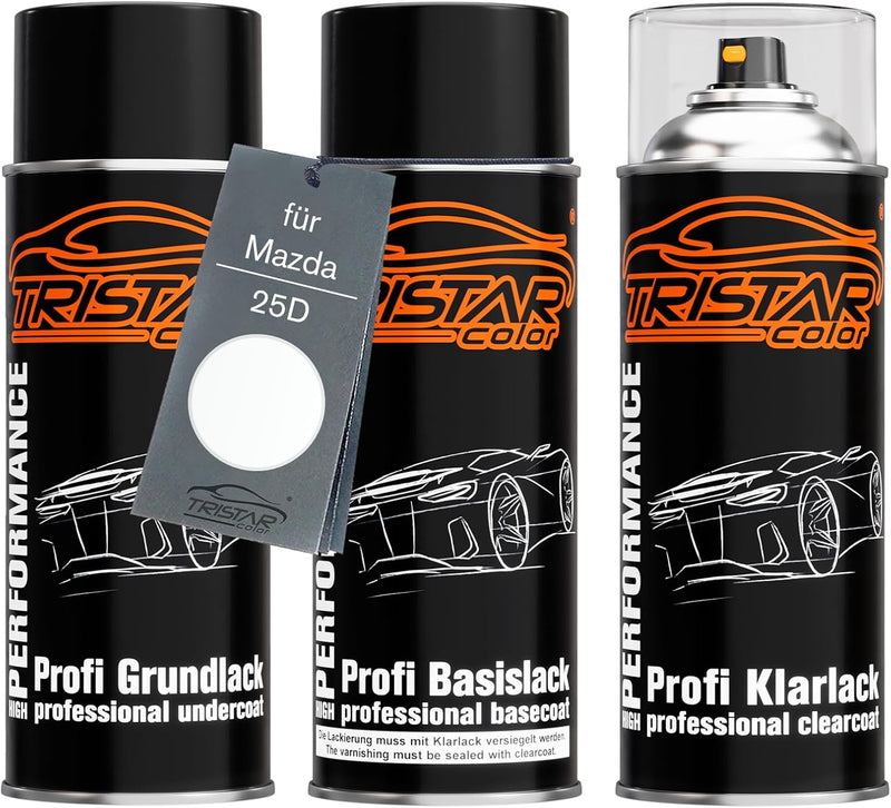 TRISTARcolor Autolack Spraydosen Set für Mazda 25D Snowflake White Perl/Whitewater Perl Grundlack Ba