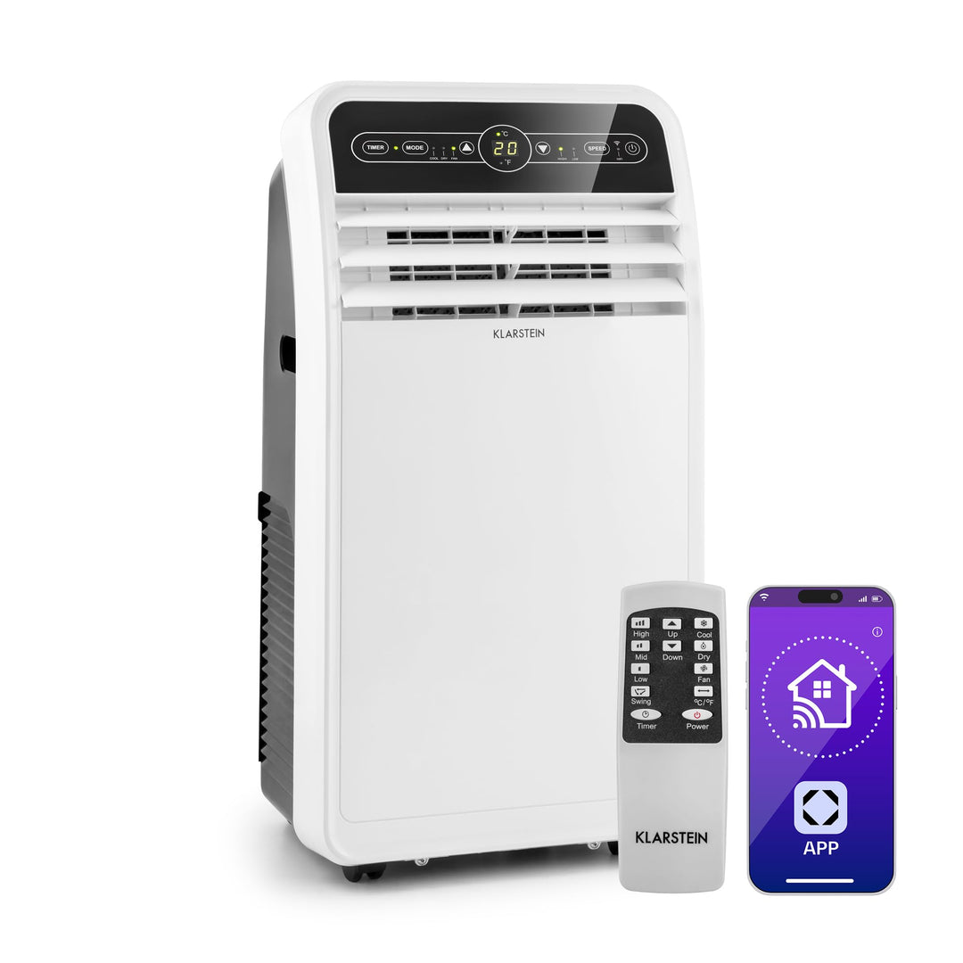 Klarstein Mobile Klimaanlage mit Abluftschlauch, 4-in-1 Klimagerät, Ventilator, Luftentfeuchter & Na
