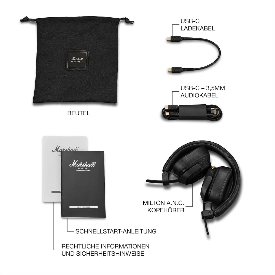 Marshall Milton ANC kabelloser On-Ear-Kopfhörer mit bis zu 80 Stunden Spieldauer und adaptiver aktiv