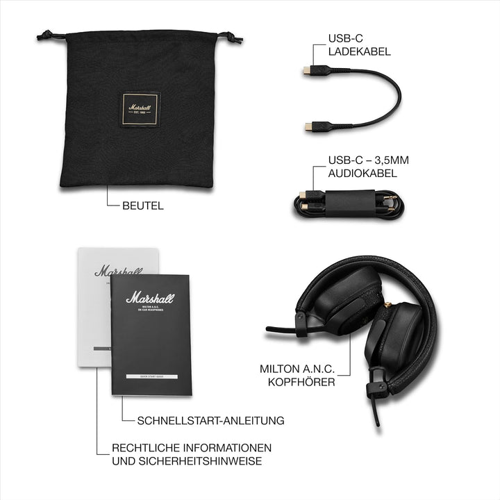 Marshall Milton ANC kabelloser On-Ear-Kopfhörer mit bis zu 80 Stunden Spieldauer und adaptiver aktiv