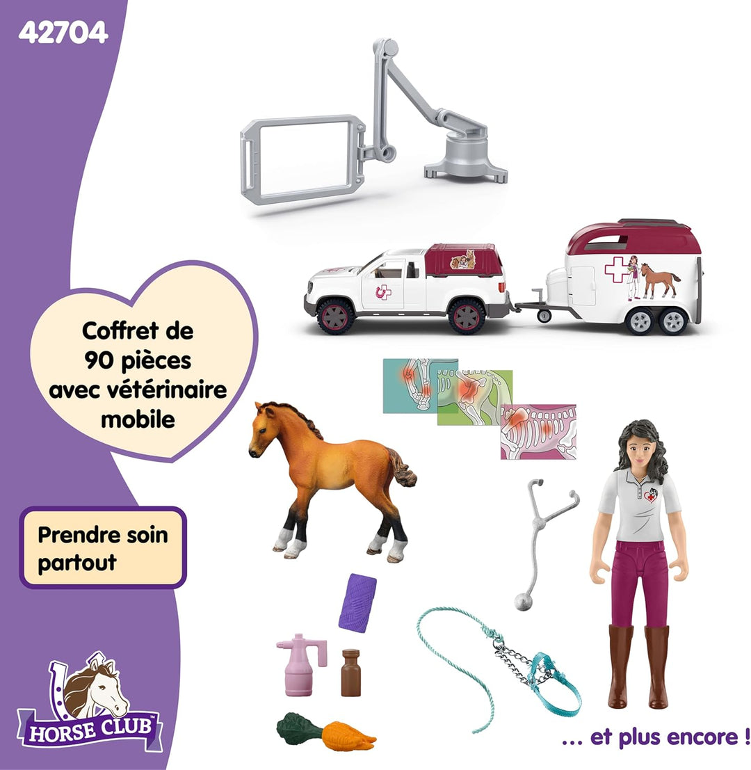 schleich HORSE CLUB | Mobile Tierärztin mit Anhänger 42704 | Set aus Pick-up & Anhänger, 1 Pferd, be