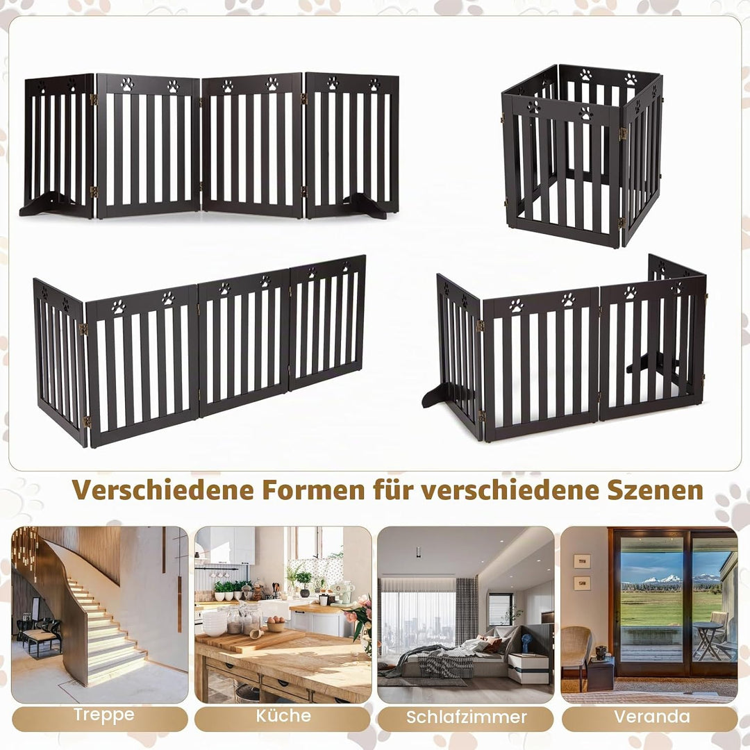 SOARS Absperrgitter Hund, 204x61cm Hundegitter Wohnung mit 2 Stützfüssen, Faltbares Schutzgitter, Tr