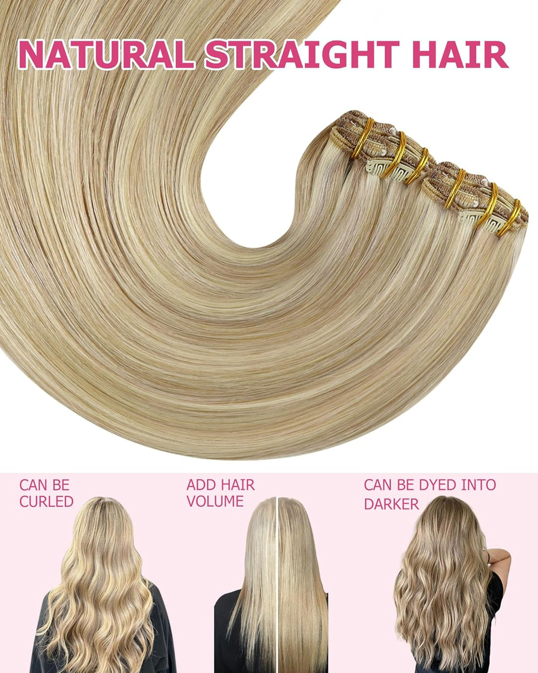 YoungSee Clip in Extensions Echthaar Clip in Extensions Echthaar Goldblond Strahnchen Mittelblond Cl