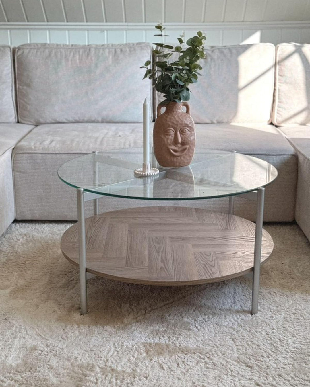 Dekorative Keramik Vase mit Gesichtsmotiv 26 cm Beige Veria