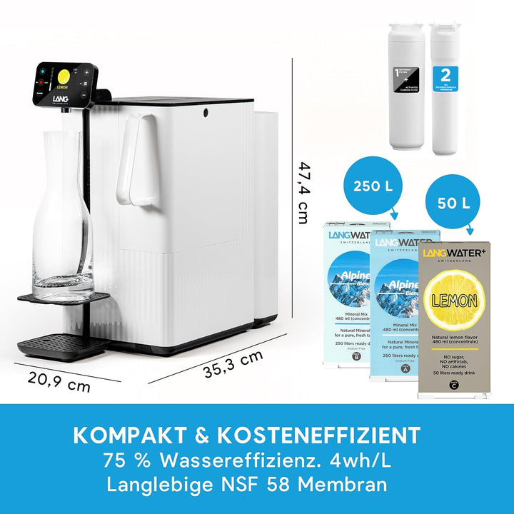LANGWATER Osmoseanlage Auftisch TheWell 2 - mit Mineralisierung, Aromen, Heisswasserspender – Umkehr