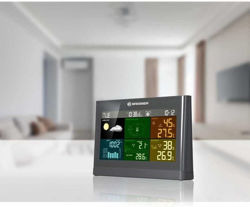 Bresser Wetterstation Funk mit Aussensensor Wetter Center mit 5-in-1 Aussensensor (Temperatur, Luftd