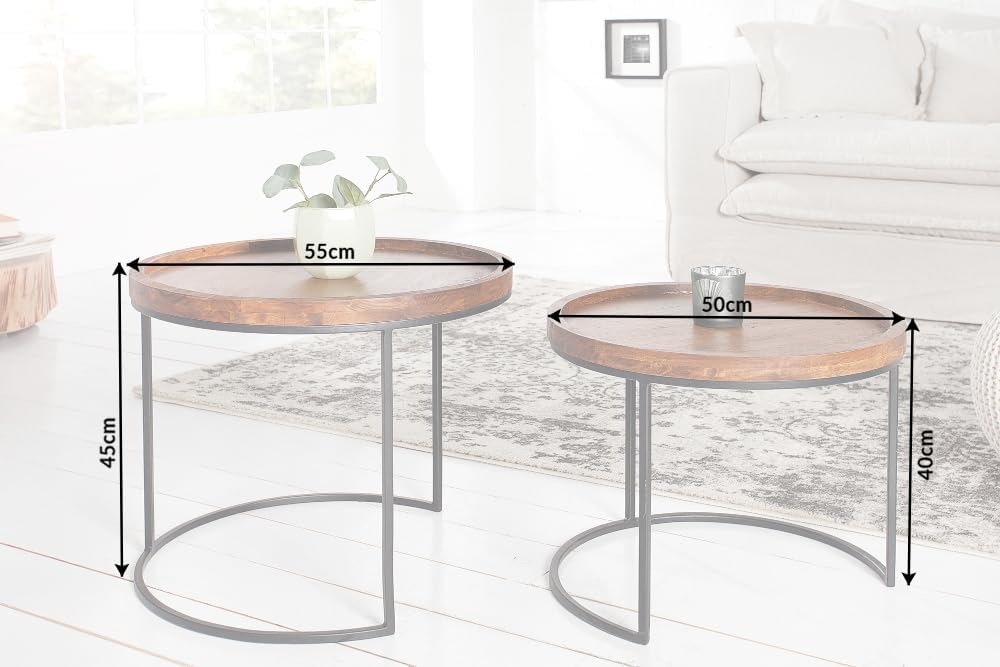 Invicta Interior Moderne Beistelltische Elements 2er-Set original massives Akazien Holz Stone Finish