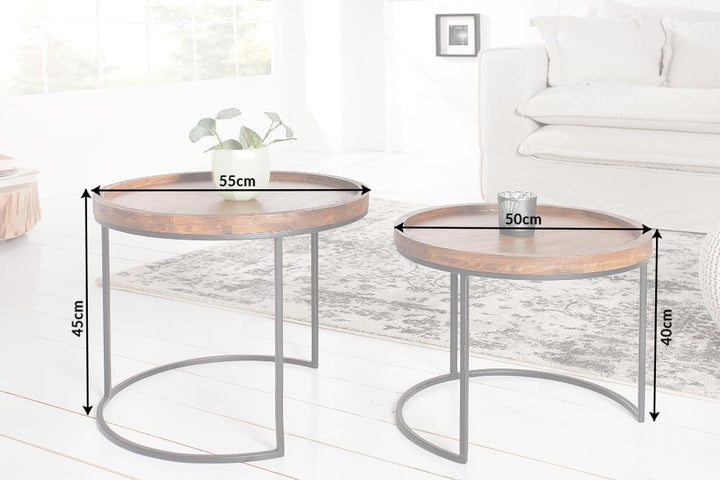 Invicta Interior Moderne Beistelltische Elements 2er-Set original massives Akazien Holz Stone Finish